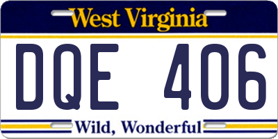 WV license plate DQE406