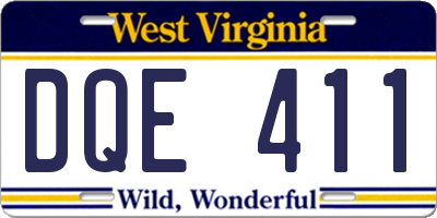 WV license plate DQE411