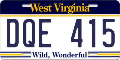 WV license plate DQE415