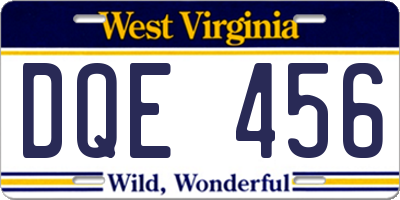 WV license plate DQE456
