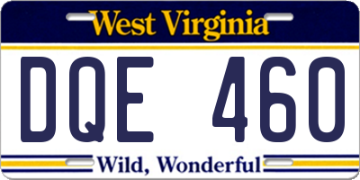 WV license plate DQE460