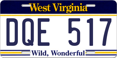 WV license plate DQE517