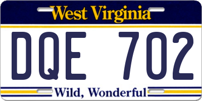 WV license plate DQE702