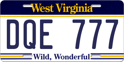 WV license plate DQE777