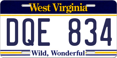 WV license plate DQE834