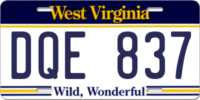WV license plate DQE837