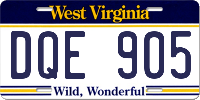 WV license plate DQE905