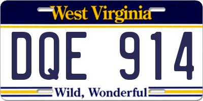 WV license plate DQE914