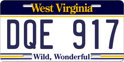 WV license plate DQE917