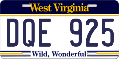 WV license plate DQE925