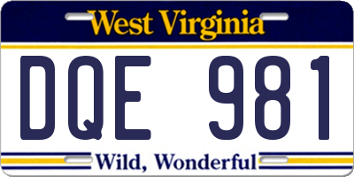 WV license plate DQE981