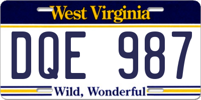 WV license plate DQE987