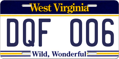 WV license plate DQF006