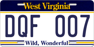 WV license plate DQF007