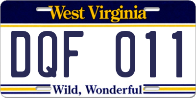 WV license plate DQF011