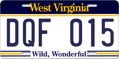 WV license plate DQF015