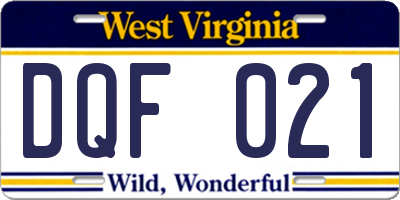 WV license plate DQF021