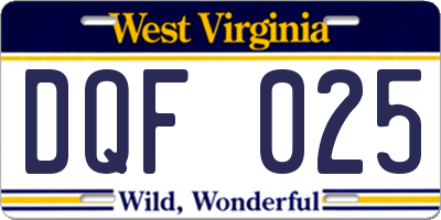 WV license plate DQF025