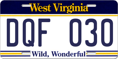 WV license plate DQF030