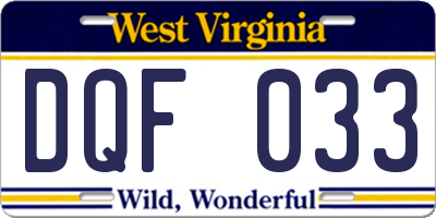 WV license plate DQF033