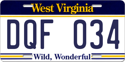 WV license plate DQF034