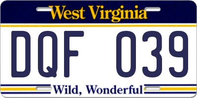 WV license plate DQF039