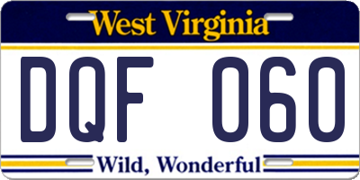 WV license plate DQF060