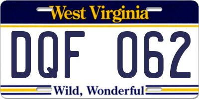 WV license plate DQF062
