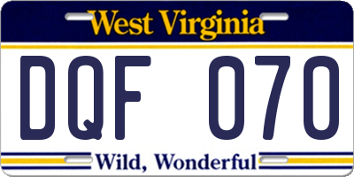 WV license plate DQF070