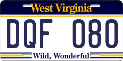 WV license plate DQF080