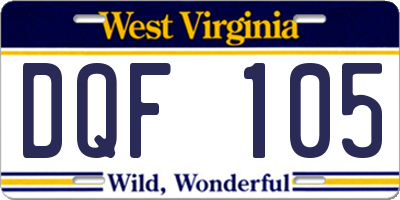 WV license plate DQF105