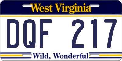 WV license plate DQF217
