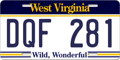 WV license plate DQF281