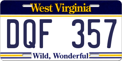 WV license plate DQF357