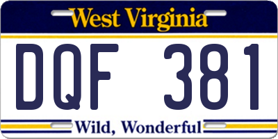 WV license plate DQF381