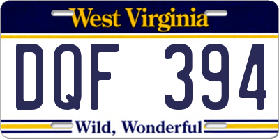 WV license plate DQF394
