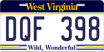 WV license plate DQF398