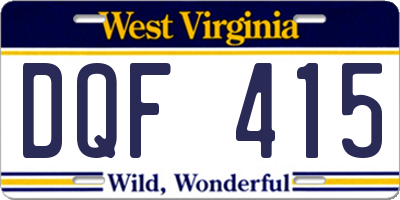 WV license plate DQF415