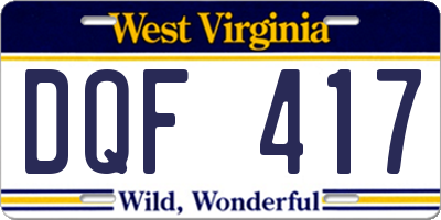 WV license plate DQF417
