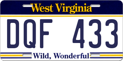 WV license plate DQF433
