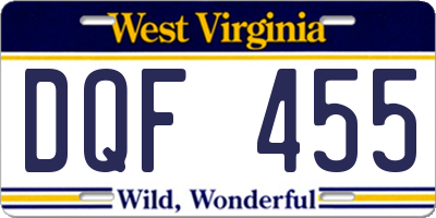 WV license plate DQF455