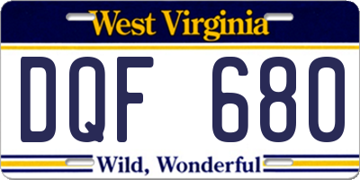 WV license plate DQF680
