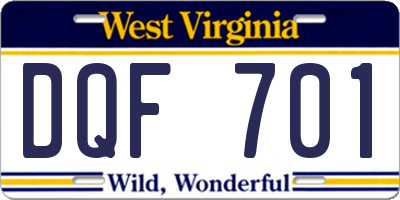 WV license plate DQF701