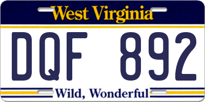 WV license plate DQF892