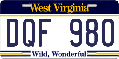 WV license plate DQF980