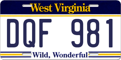 WV license plate DQF981
