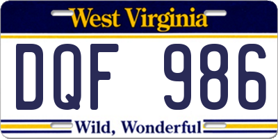 WV license plate DQF986