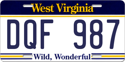 WV license plate DQF987