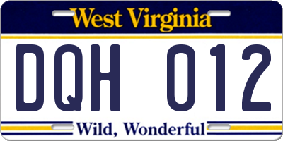 WV license plate DQH012