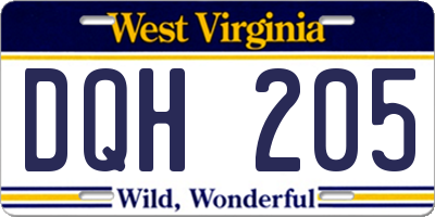 WV license plate DQH205